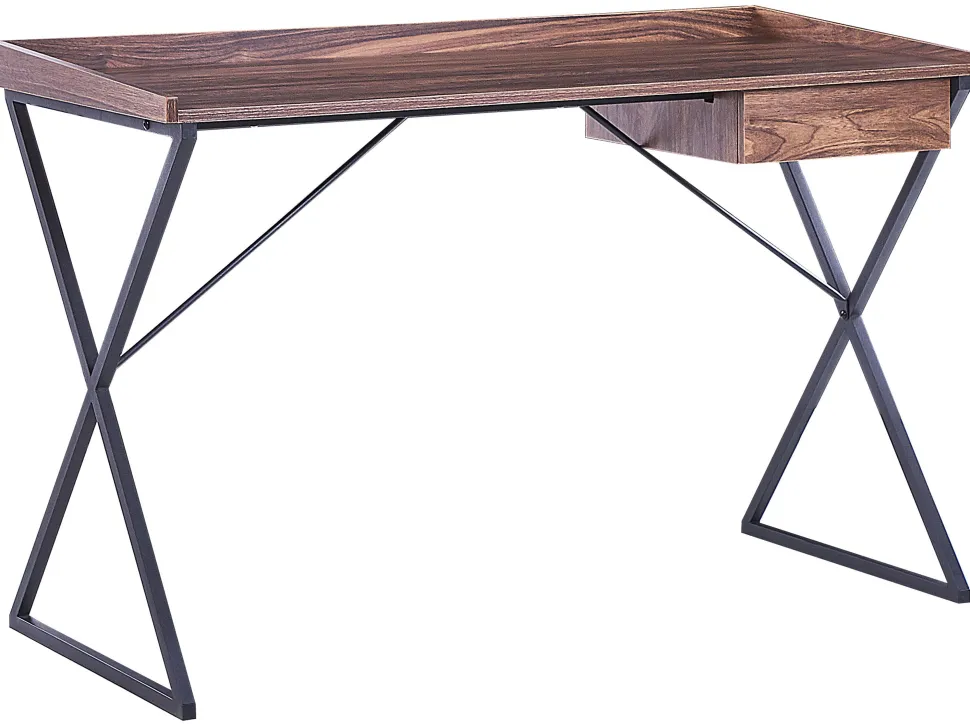 Schreibtisch Dunkler Holzfarbton / Schwarz 120 X 54 Cm Mit Schublade Noxon