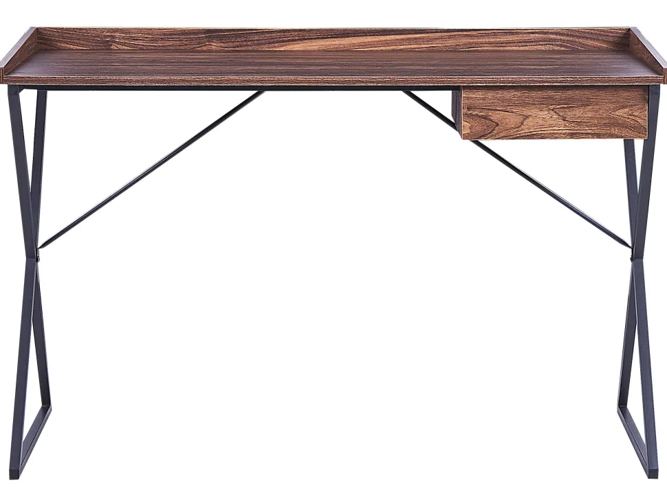 Schreibtisch Dunkler Holzfarbton / Schwarz 120 X 54 Cm Mit Schublade Noxon