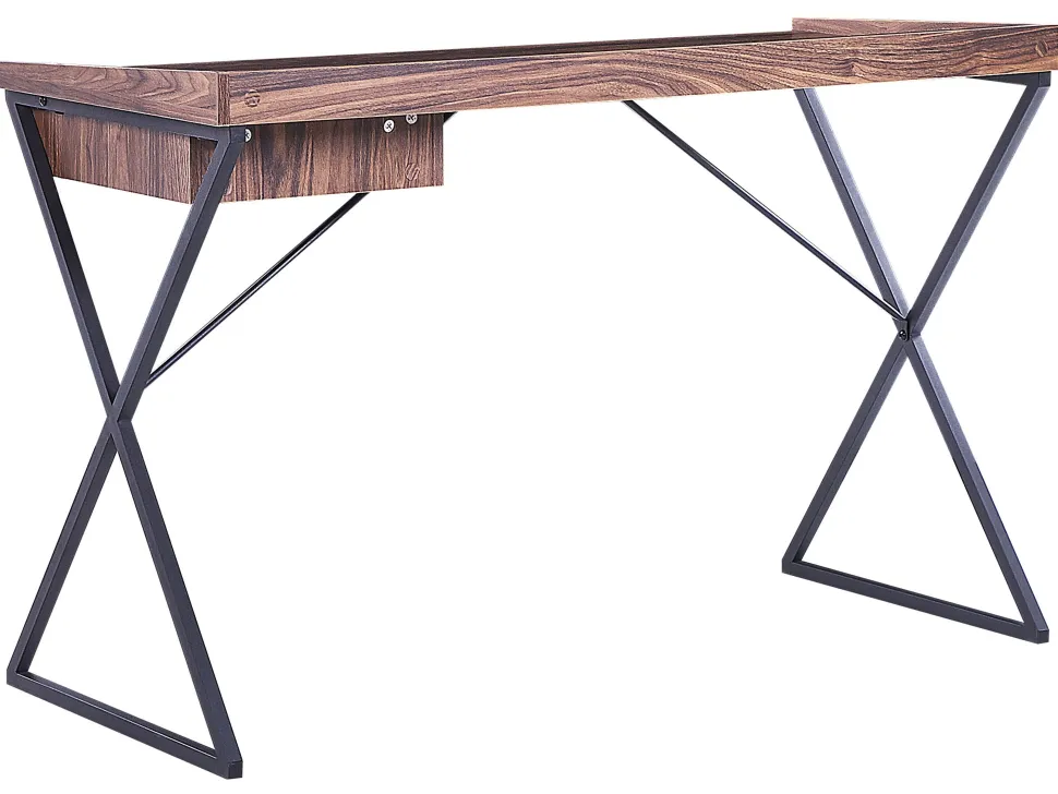 Schreibtisch Dunkler Holzfarbton / Schwarz 120 X 54 Cm Mit Schublade Noxon