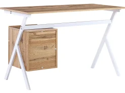 Schreibtisch Heller Holzfarbton / Weis 120 X 60 Cm Schublade Mit Schrank Ashland