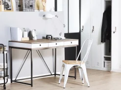 Schreibtisch Heller Holzfarbton / Weis 120 X 60 Cm 3 Schubladen Hinton