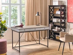 Schreibtisch Heller Holzfarbton / Weis 120 X 60 Cm 3 Schubladen Hinton