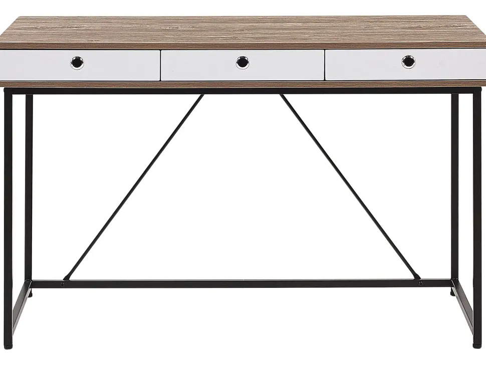 Schreibtisch Heller Holzfarbton / Weis 120 X 60 Cm 3 Schubladen Hinton