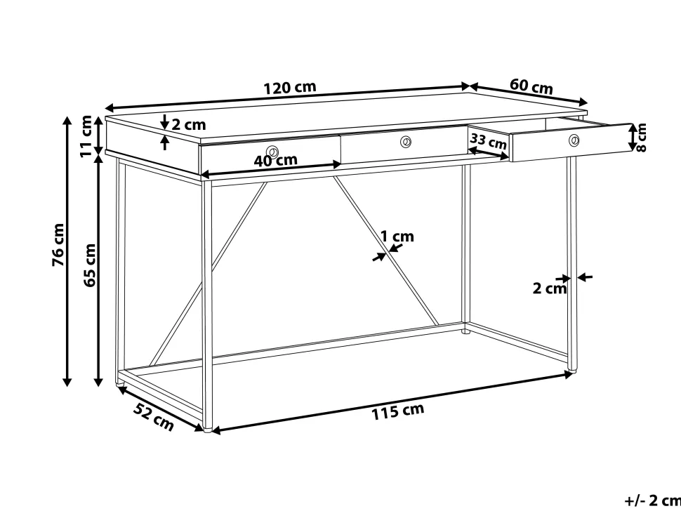Schreibtisch Heller Holzfarbton / Weis 120 X 60 Cm 3 Schubladen Hinton