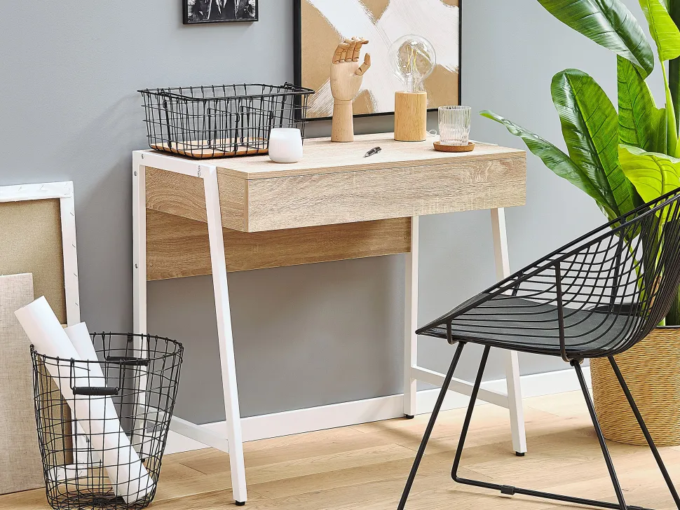 Schreibtisch Heller Holzfarbton / Weis 84 X 48 Cm Carter