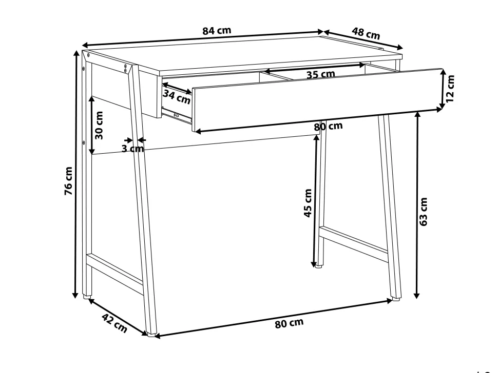 Schreibtisch Heller Holzfarbton / Weis 84 X 48 Cm Carter
