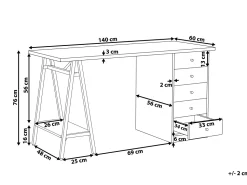 Schreibtisch Heller Holzfarbton / Weis 140 X 60 Cm 5 Schubladen Heber