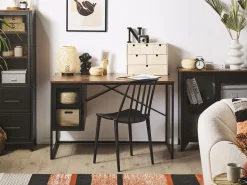 Schreibtisch Mit Schrank Dunkler Holzfarbton / Schwarz 118 X 60 Cm Vince
