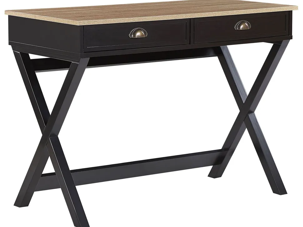 Schreibtisch Schwarz / Heller Holzfarbton 103 X 50 Cm 2 Schubladen Ekart