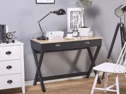 Schreibtisch Schwarz / Heller Holzfarbton 103 X 50 Cm 2 Schubladen Ekart
