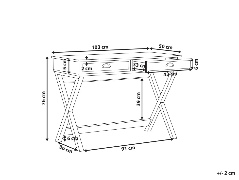Schreibtisch Schwarz / Heller Holzfarbton 103 X 50 Cm 2 Schubladen Ekart