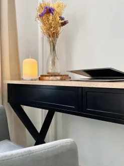 Schreibtisch Schwarz / Heller Holzfarbton 103 X 50 Cm 2 Schubladen Ekart