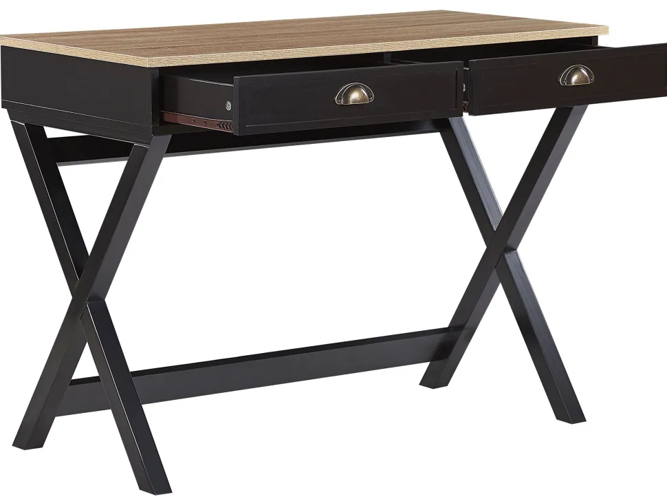Schreibtisch Schwarz / Heller Holzfarbton 103 X 50 Cm 2 Schubladen Ekart