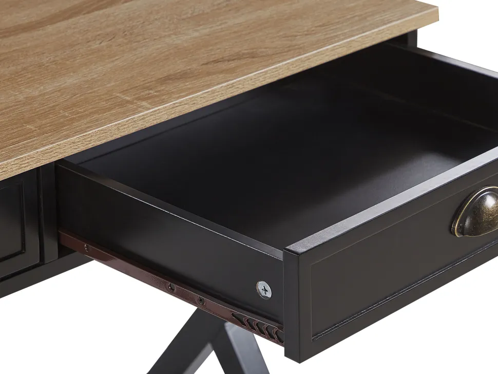 Schreibtisch Schwarz / Heller Holzfarbton 103 X 50 Cm 2 Schubladen Ekart