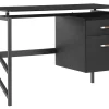 Schreibtisch Schwarz Glasplatte 117 X 57 Cm 2 Schubladen Moriton