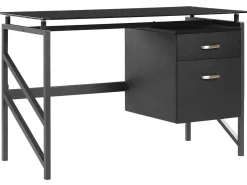 Schreibtisch Schwarz Glasplatte 117 X 57 Cm 2 Schubladen Moriton
