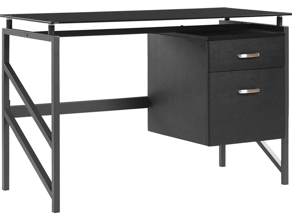 Schreibtisch Schwarz Glasplatte 117 X 57 Cm 2 Schubladen Moriton