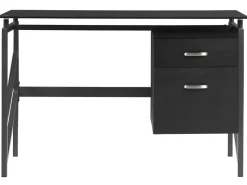 Schreibtisch Schwarz Glasplatte 117 X 57 Cm 2 Schubladen Moriton