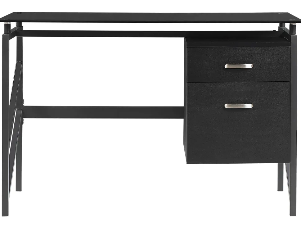 Schreibtisch Schwarz Glasplatte 117 X 57 Cm 2 Schubladen Moriton