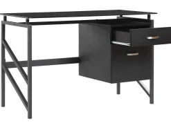Schreibtisch Schwarz Glasplatte 117 X 57 Cm 2 Schubladen Moriton