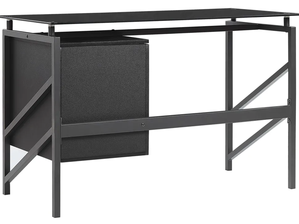 Schreibtisch Schwarz Glasplatte 117 X 57 Cm 2 Schubladen Moriton