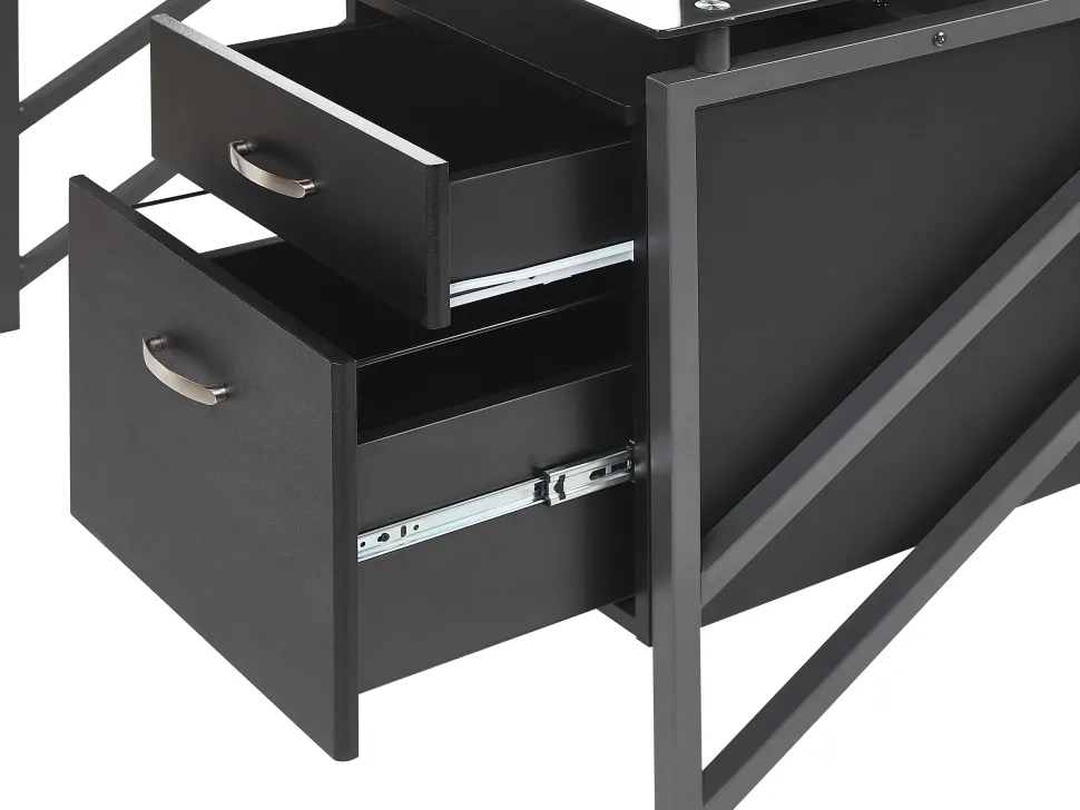 Schreibtisch Schwarz Glasplatte 117 X 57 Cm 2 Schubladen Moriton