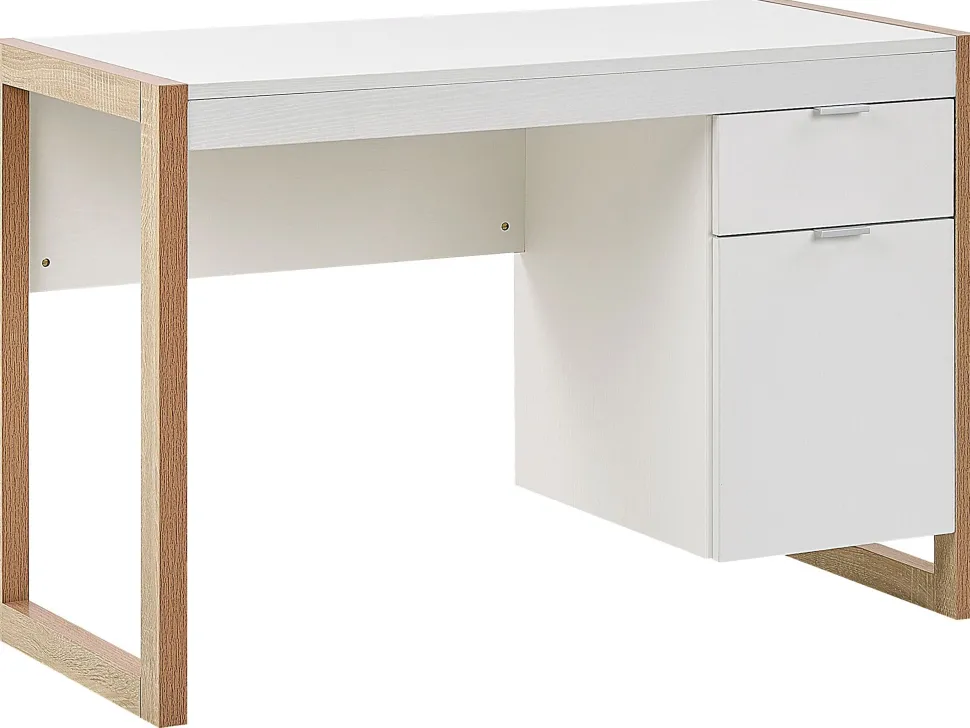 Schreibtisch Weis / Heller Holzfarbton 110 X 50 Cm Schublade Schrank Johnson
