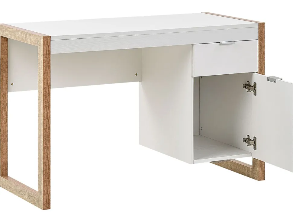 Schreibtisch Weis / Heller Holzfarbton 110 X 50 Cm Schublade Schrank Johnson