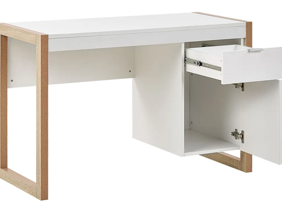 Schreibtisch Weis / Heller Holzfarbton 110 X 50 Cm Schublade Schrank Johnson