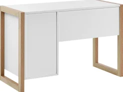 Schreibtisch Weis / Heller Holzfarbton 110 X 50 Cm Schublade Schrank Johnson