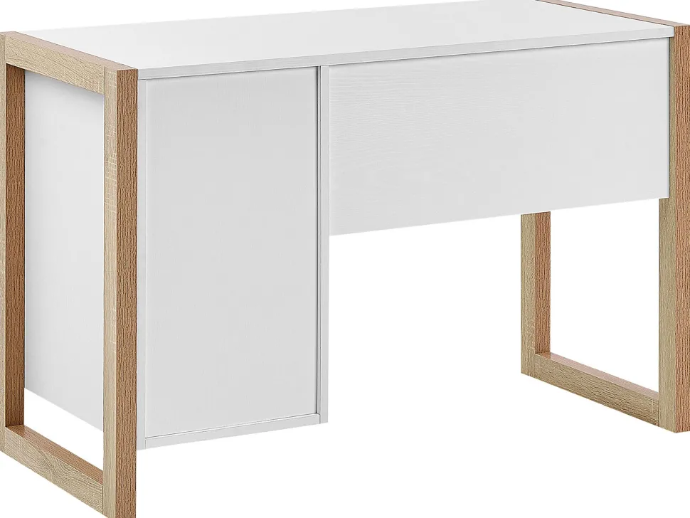 Schreibtisch Weis / Heller Holzfarbton 110 X 50 Cm Schublade Schrank Johnson