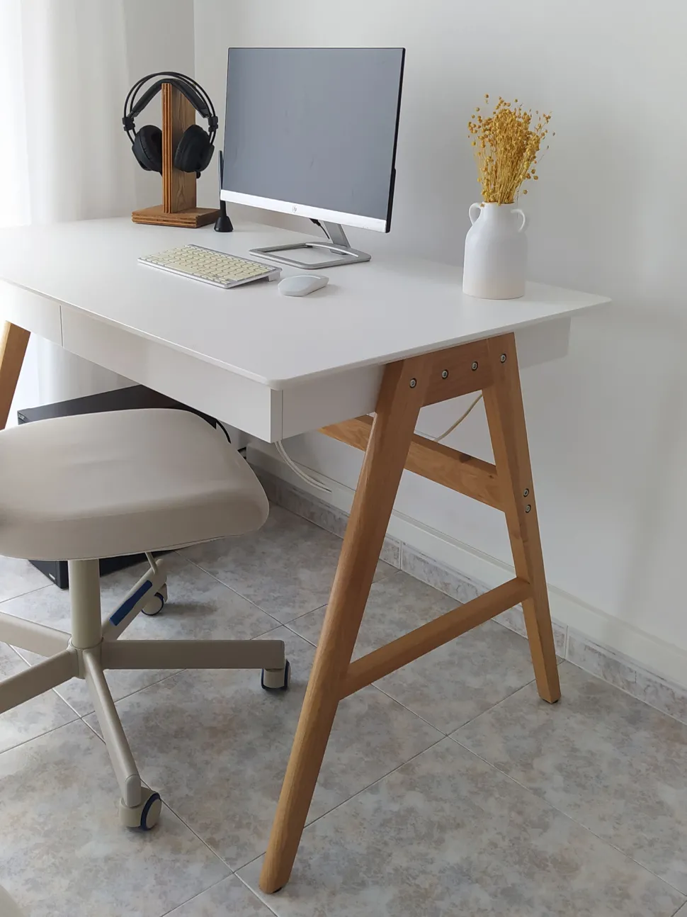 Schreibtisch Weis 120 X 70 Cm 2 Schubladen Sheslay