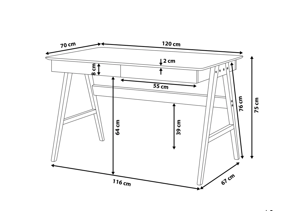 Schreibtisch Weis 120 X 70 Cm 2 Schubladen Sheslay