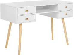 Schreibtisch Weis 110 X 55 Cm 4 Schubladen Levin