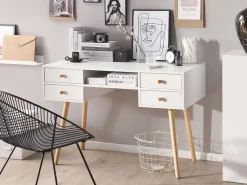 Schreibtisch Weis 110 X 55 Cm 4 Schubladen Levin