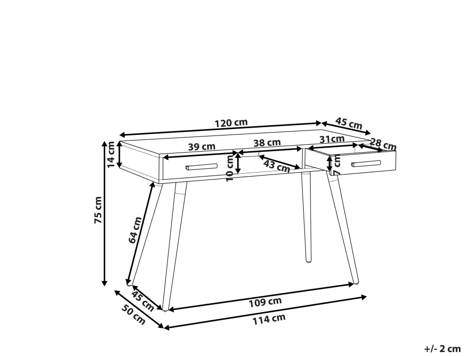 Schreibtisch Weis 120 X 45 Cm 2 Schubladen Frisco