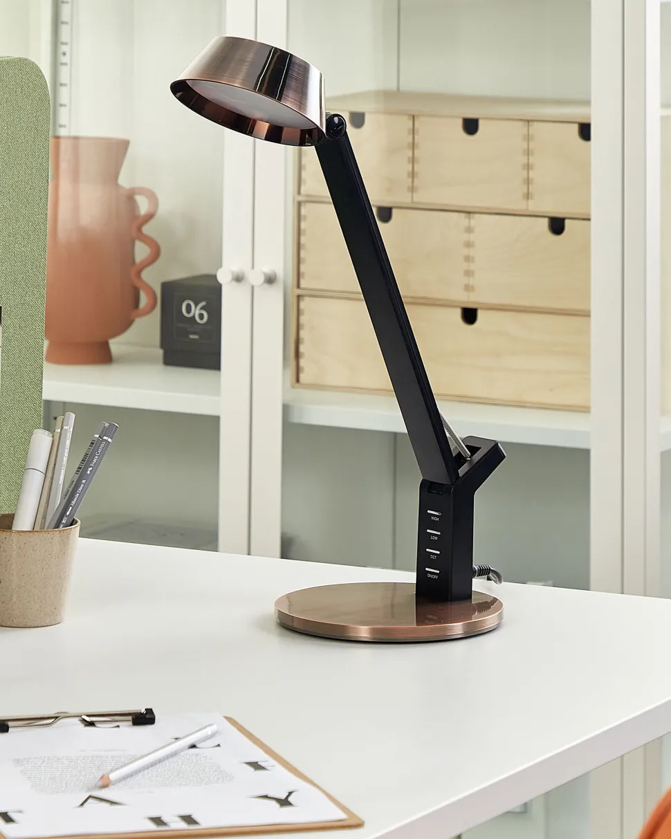 Schreibtischlampe Led Metall Kupfer 40 Cm Verstellbar Mit Usb-Port Chamaeleon