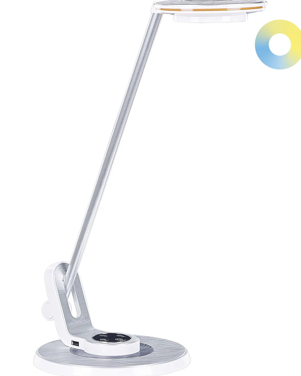 Schreibtischlampe Led Metall Weis / Silber 45 Cm Verstellbar Mit Usb-Port Corvus