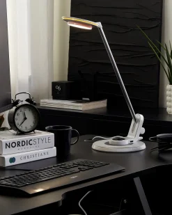 Schreibtischlampe Led Metall Weis / Silber 45 Cm Verstellbar Mit Usb-Port Corvus