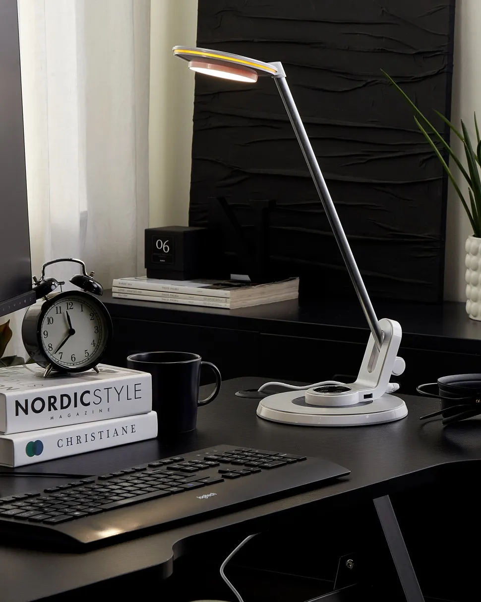 Schreibtischlampe Led Metall Weis / Silber 45 Cm Verstellbar Mit Usb-Port Corvus