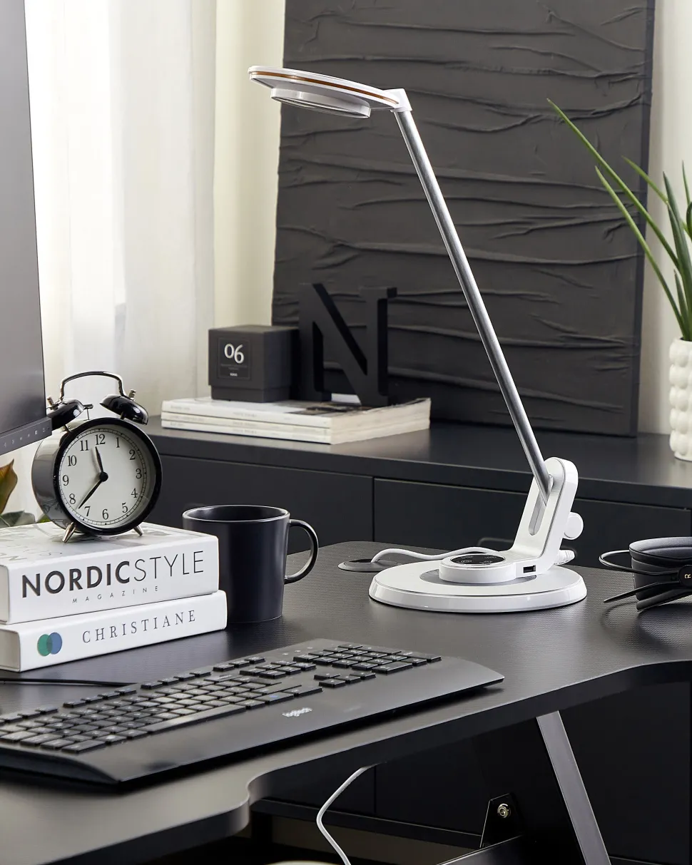Schreibtischlampe Led Metall Weis / Silber 45 Cm Verstellbar Mit Usb-Port Corvus