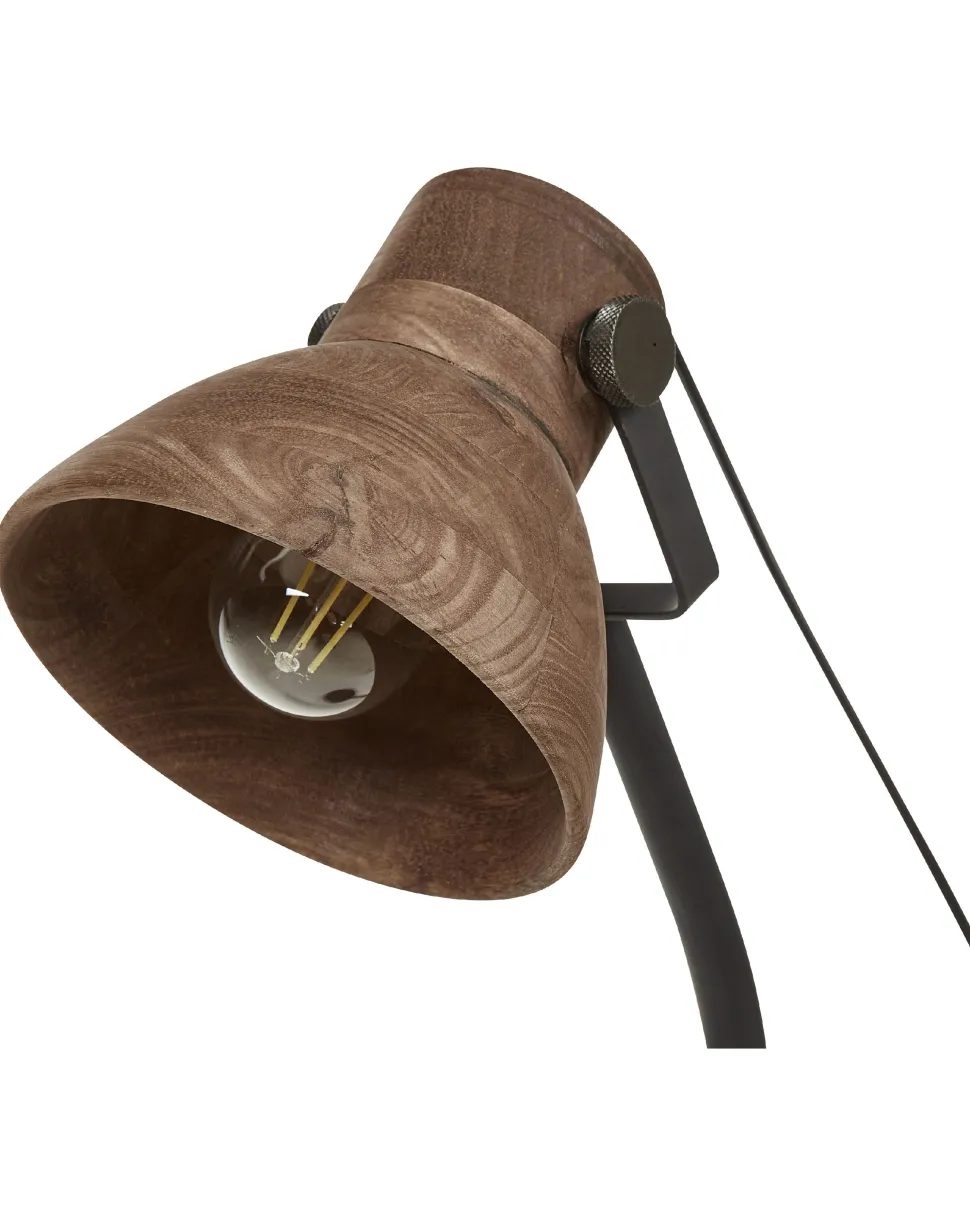 Schreibtischlampe Mango Holz Dunkelbraun / Schwarz 62 Cm Glockenform Kolar