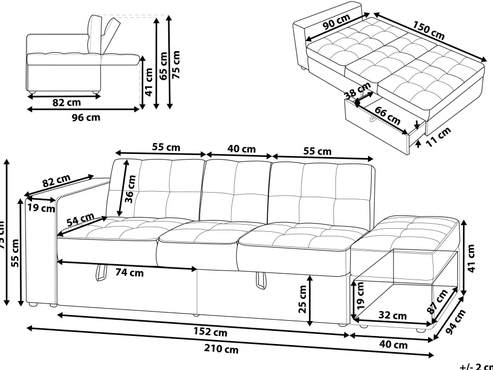 Sectional Sofa Bed With Ottoman Navy Blue Falster