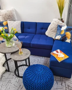 Sectional Sofa Bed With Ottoman Navy Blue Falster