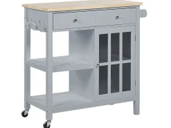 Servierwagen Grau / Heller Holzfarbton Mit 2 Schubalden Genoa
