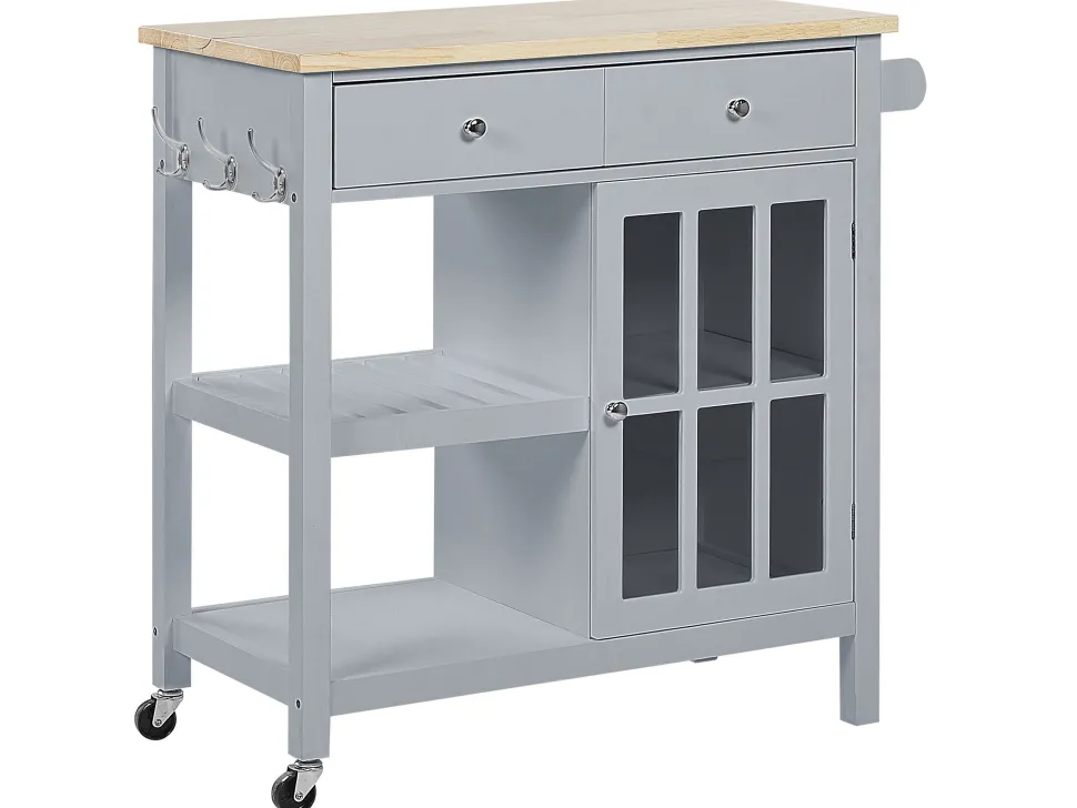Servierwagen Grau / Heller Holzfarbton Mit 2 Schubalden Genoa