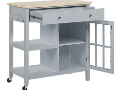Servierwagen Grau / Heller Holzfarbton Mit 2 Schubalden Genoa