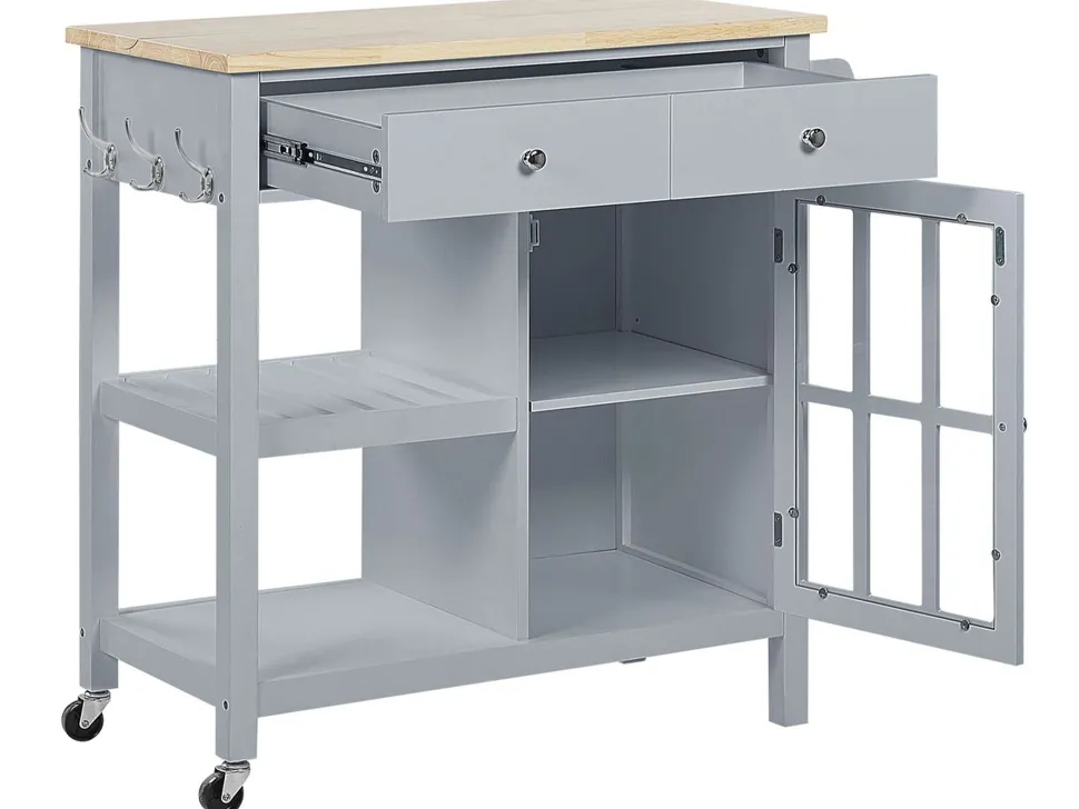 Servierwagen Grau / Heller Holzfarbton Mit 2 Schubalden Genoa