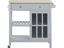 Servierwagen Grau / Heller Holzfarbton Mit 2 Schubalden Genoa