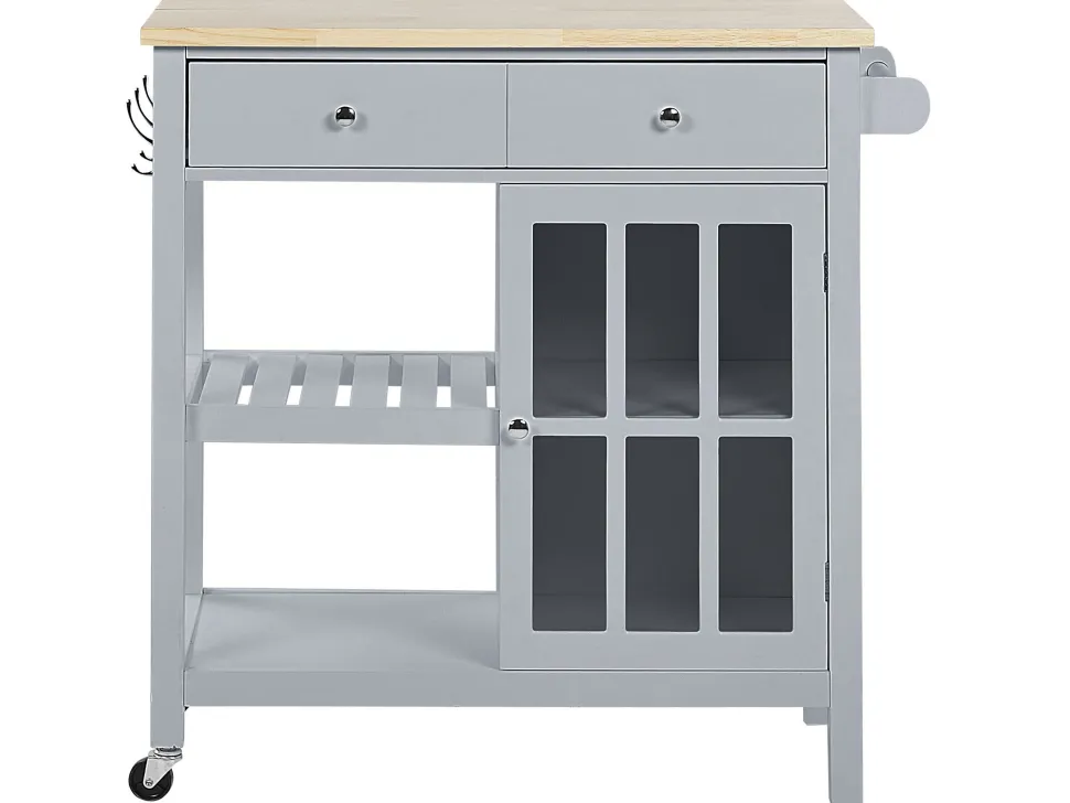 Servierwagen Grau / Heller Holzfarbton Mit 2 Schubalden Genoa